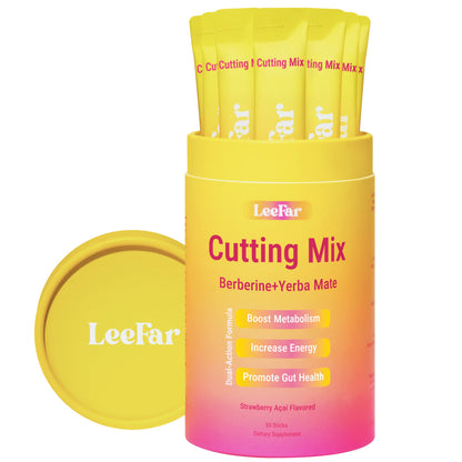 LeeFar Cutting Mix Drink Mix – Dual-Action Craving &amp; Metabolism Support | Berberine, Chromium, 5-HTP, Yerba Mate &amp; Magnesium | Supports GLP-1 Pathway, Blood Sugar &amp; Gut Health | Strawberry Açaí Flavor – 30 Servings